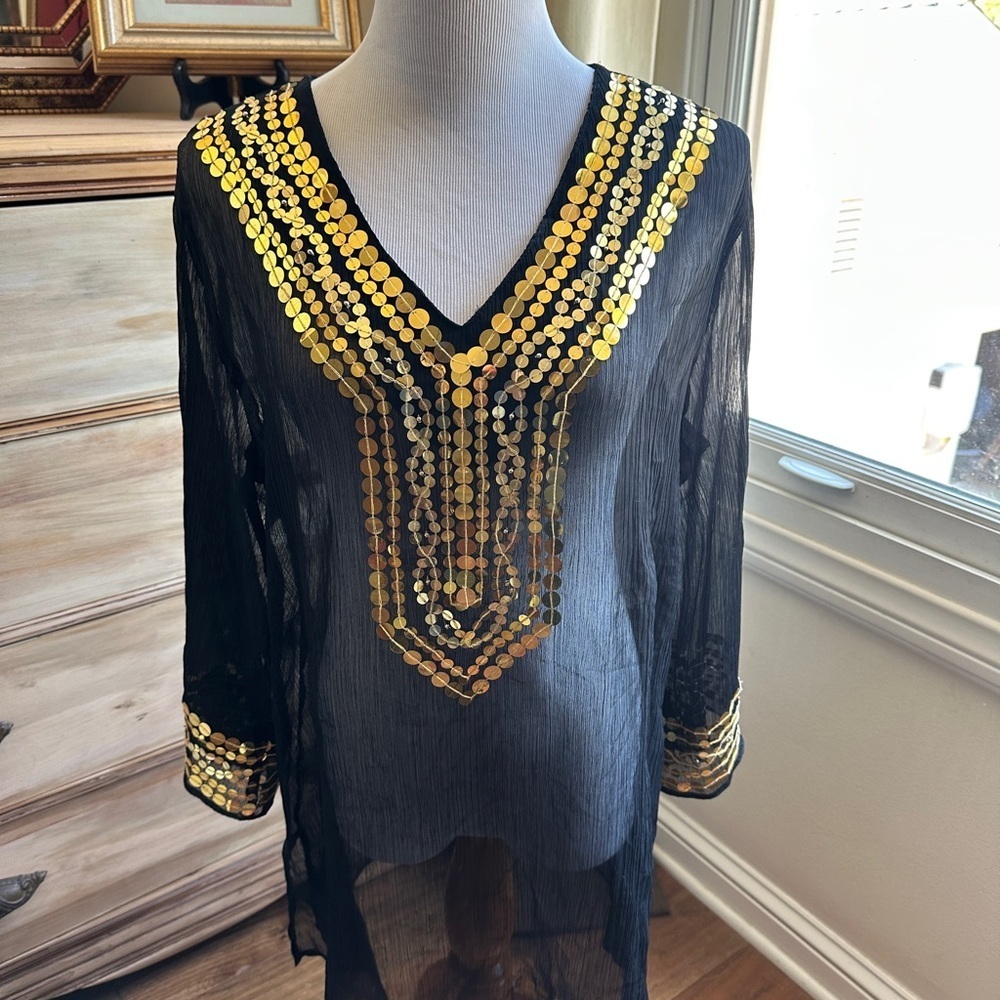Black and Gold Sheer Top beach coverup